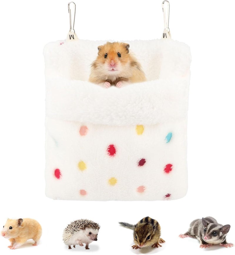 Reshiho Sugar Glider Sleeping Pouch Bag, Warm Hamster Hammock Pouch Sack Small Pet Hanging Bed for Hamster Rat Hedgehog Squirrel and Other Small Animal (White) - Image 1